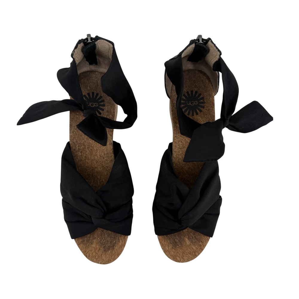 UGG Trina Black Ankle Tie Espadrille Wedge Sandals 1011181 Womens 6 - Picture 3 of 8